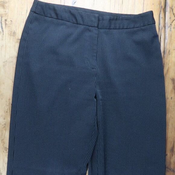 BLACK WITH LIGHT GREY PIN STRIPE WIDE LEG WORK OFFICE BUSINESS TROUSERS SIZE L - Picture 2 of 7
